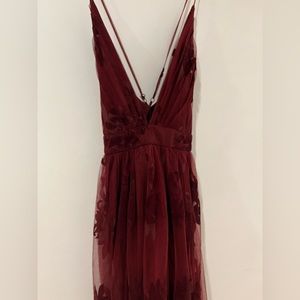 Maroon Tulle Maxi Dress.